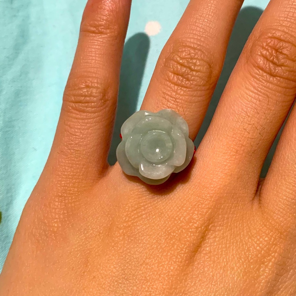 Jade flower woven string ring
